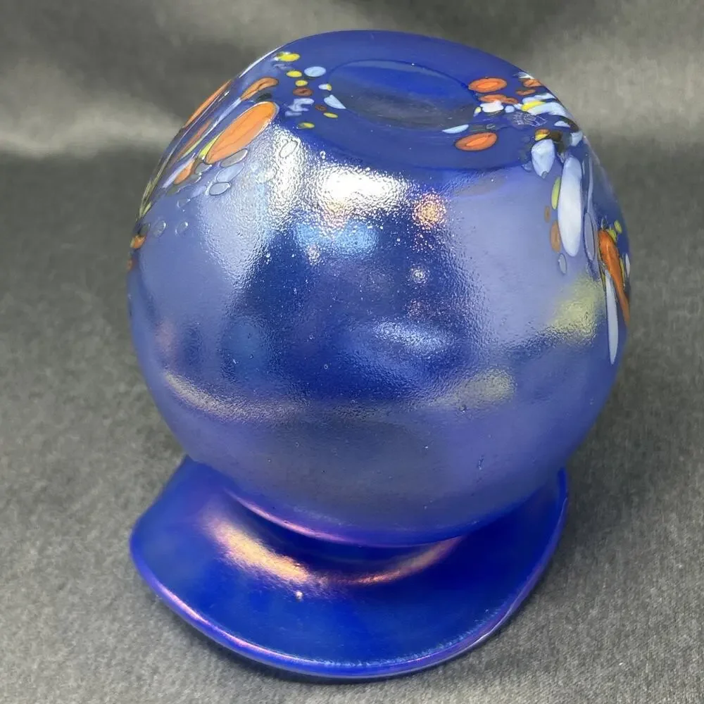 Von Poschinger Germany Blue Iridescent Art Glass Vase Confetti Flared Rim READ